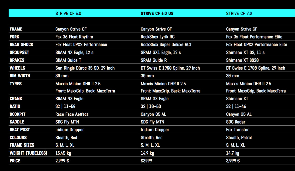 Canyon strive 2025 size guide